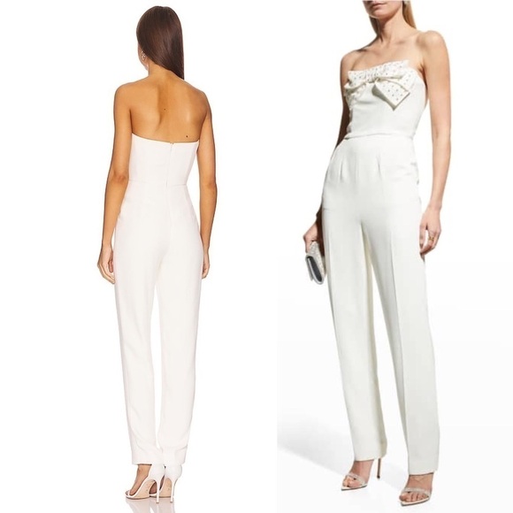 NWT SALONI Sabine Embellished Bow Cady Jumpsuit In Ivory - Picture 3 of 15